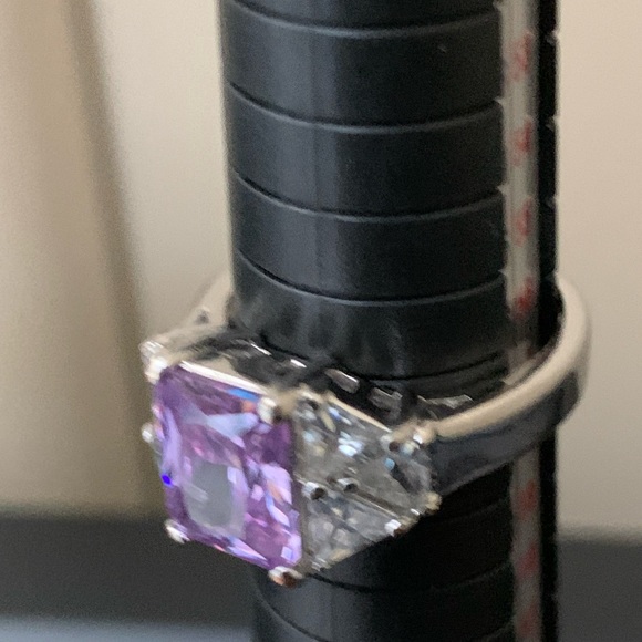 Created princess cut amethyst and trillion CZ ring - Picture 5 of 6